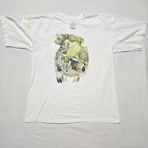 Vintage Animal Shirt White XL Native Wildlife Bear, Hawk, Wolf Nature Tee 90s
